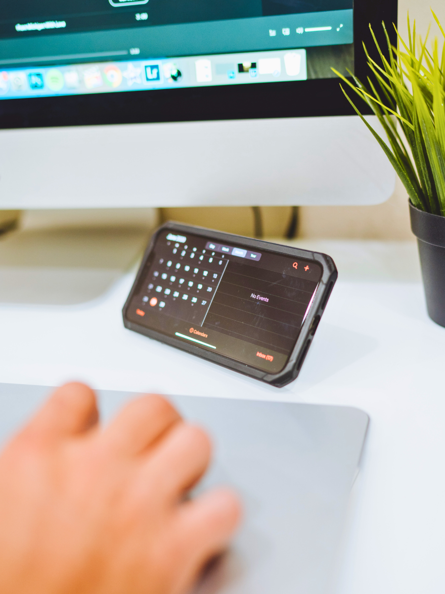 iPhone sitting on desk