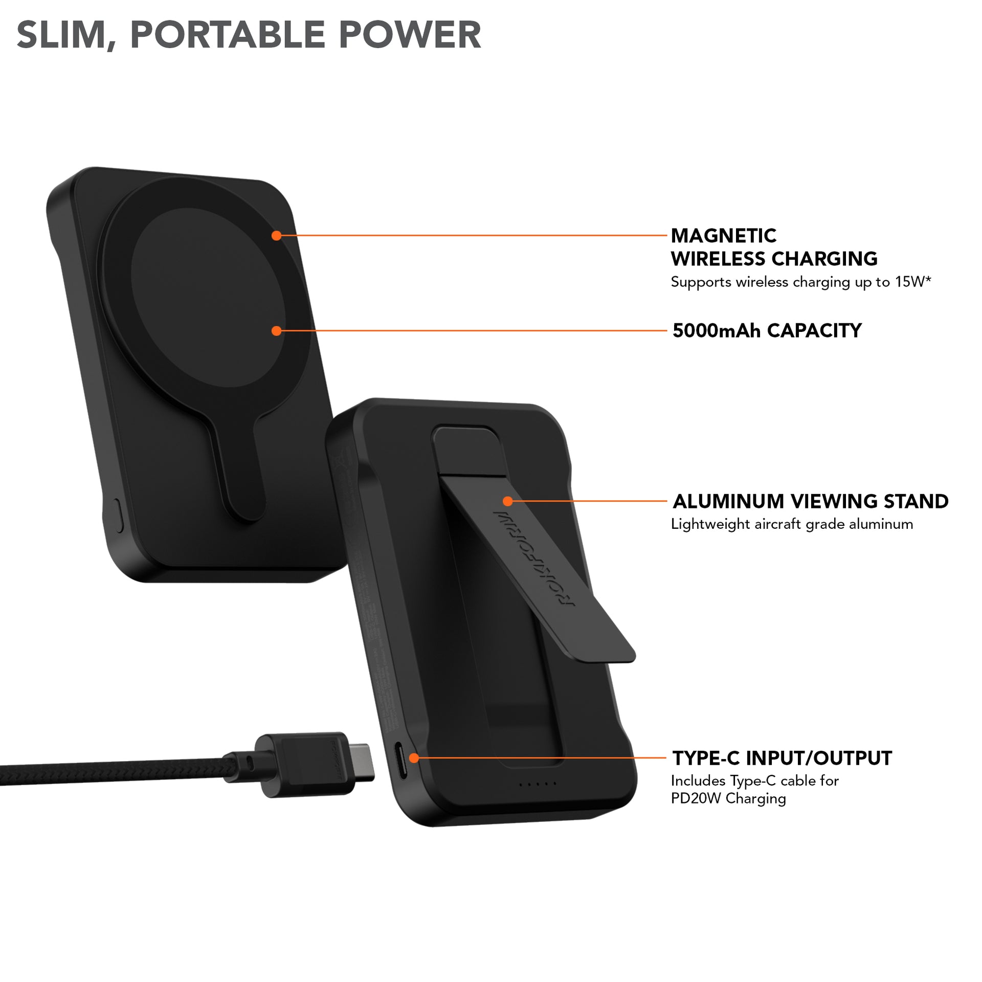 5000mAh Wireless Magnetic Power Bank with Stand